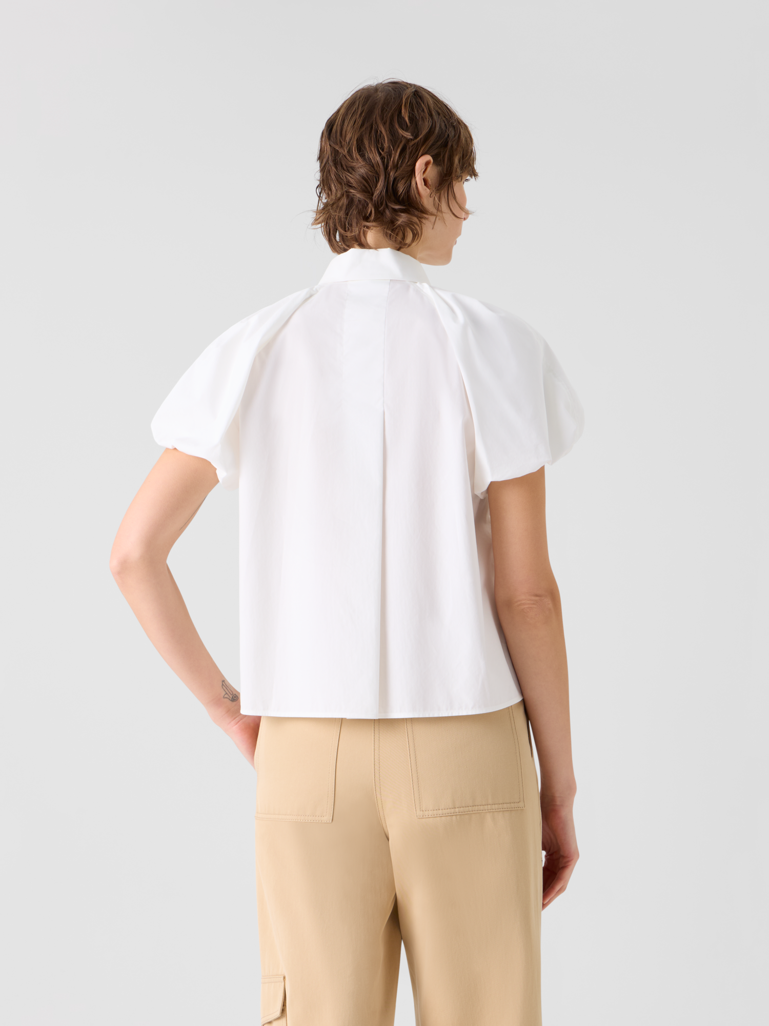 Designer Bluse aus Baumwoll-Popeline mit Ballonärmeln - Weiss