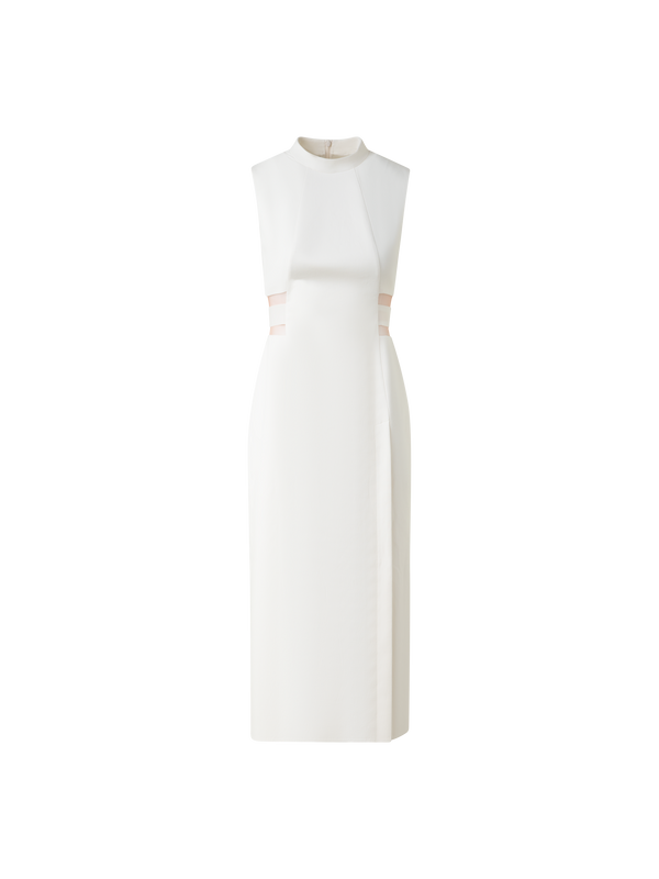 Designer Etuikleid aus Baumwollseide mit Ausschnitten - Ecru - Weiss