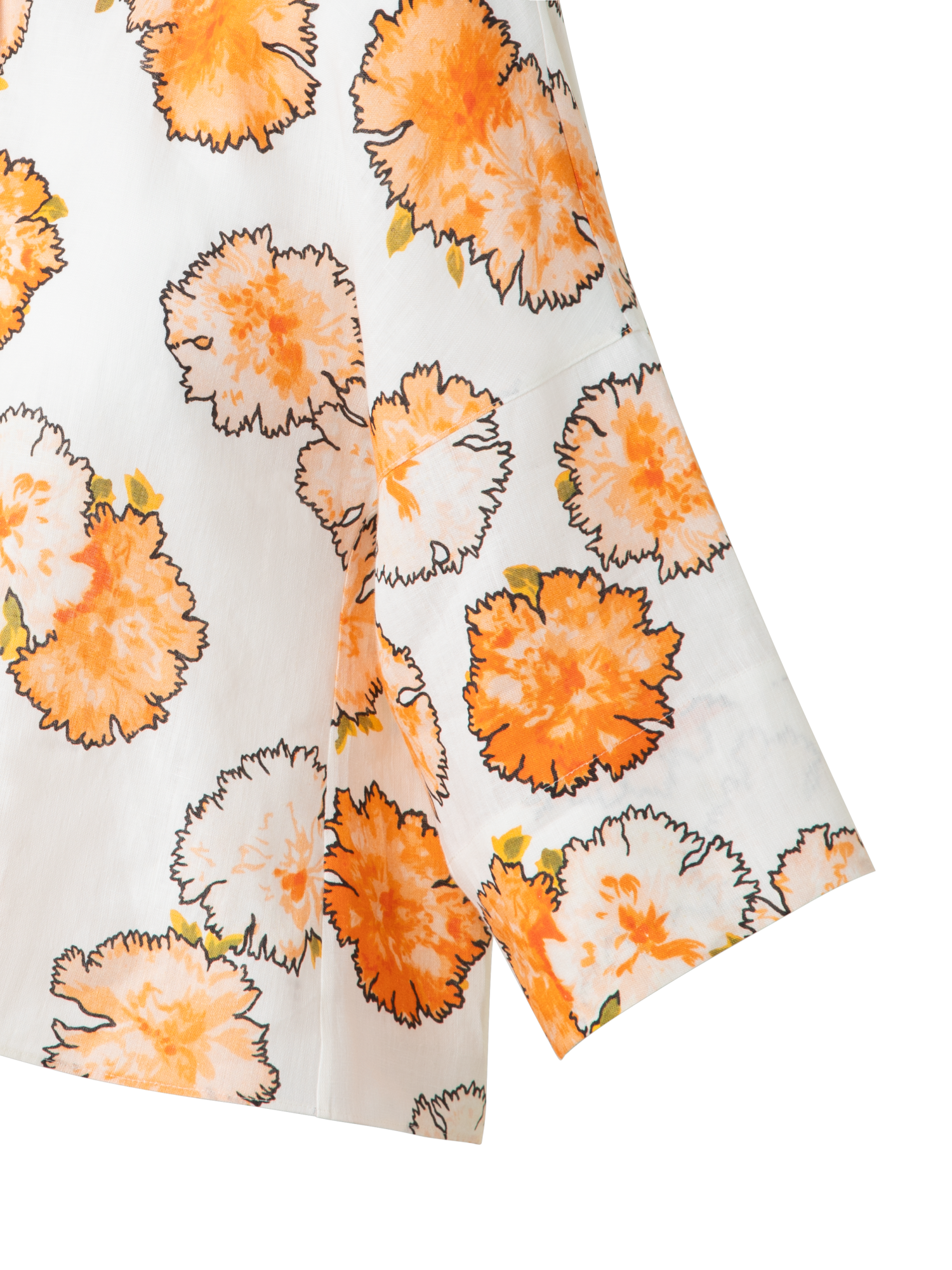 Designer Kimono-Bluse aus Leinen mit Carnation Druck - Bunt - Ecru - Orange - Weiss