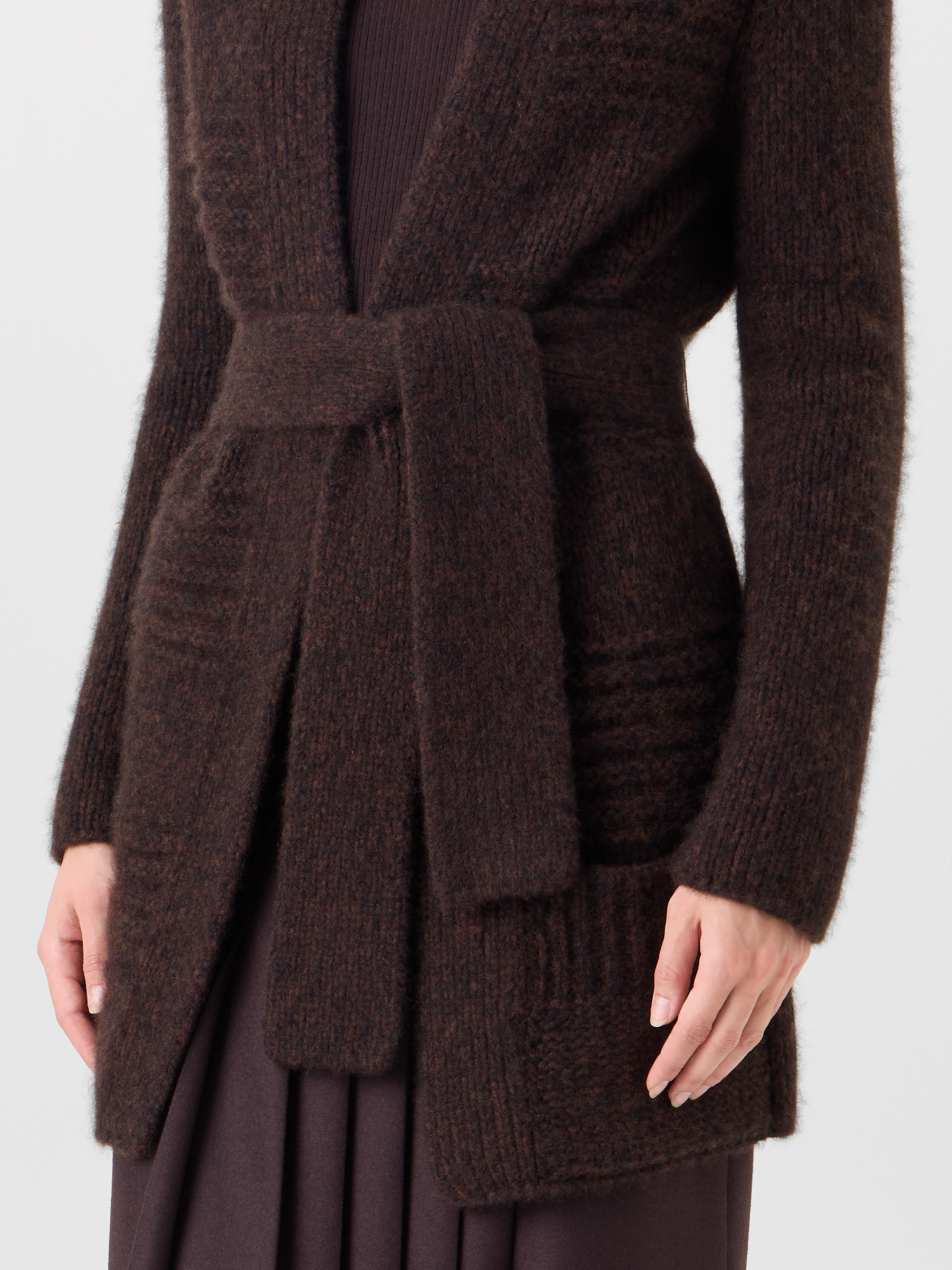 Designer Langer Cardigan aus Kaschmirseide Mouliné - Schwarz - Braun - Bunt 