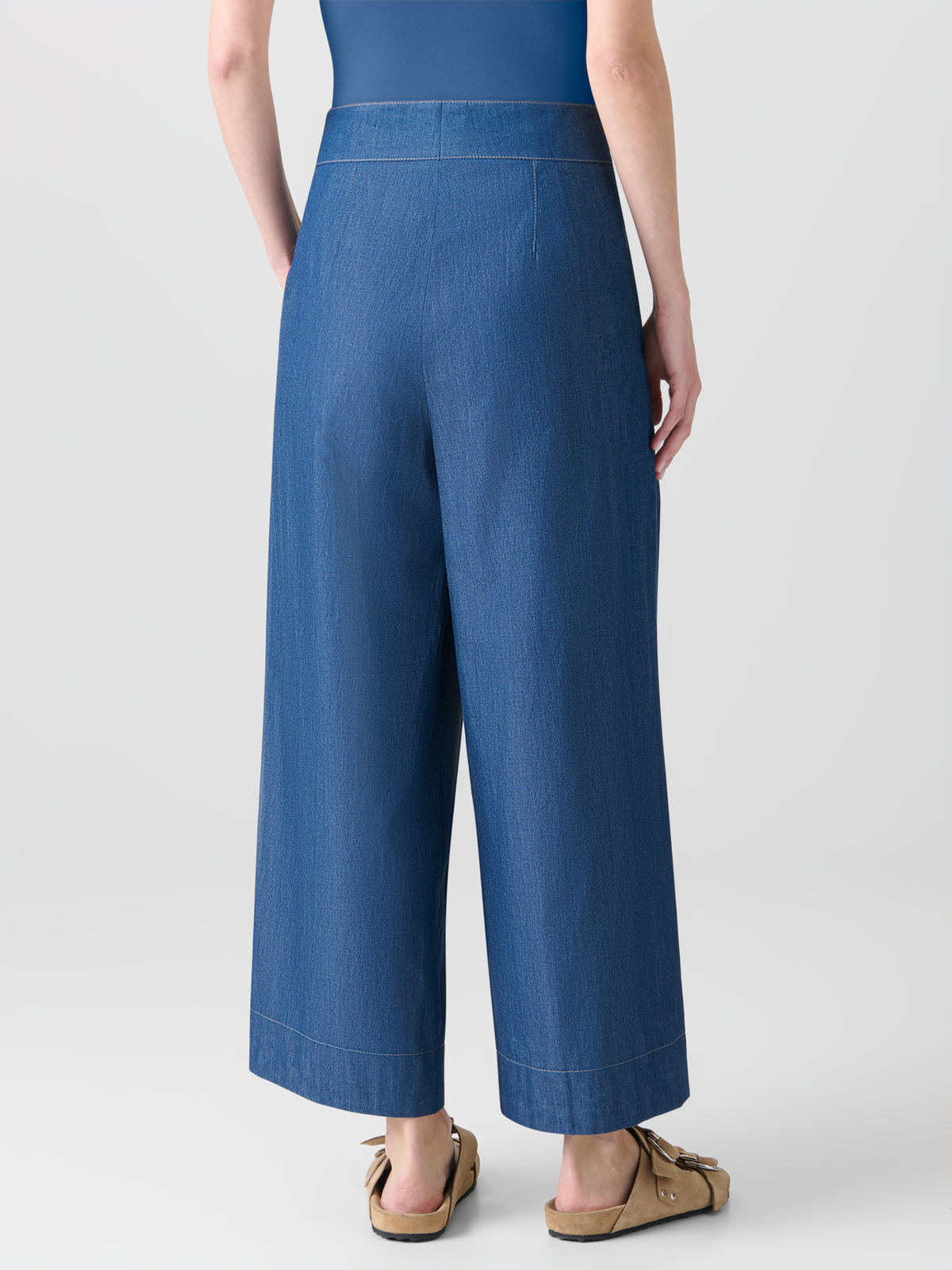 Designer Culottes Hose aus leichtem Baumwoll-Denim - Blau #editorial