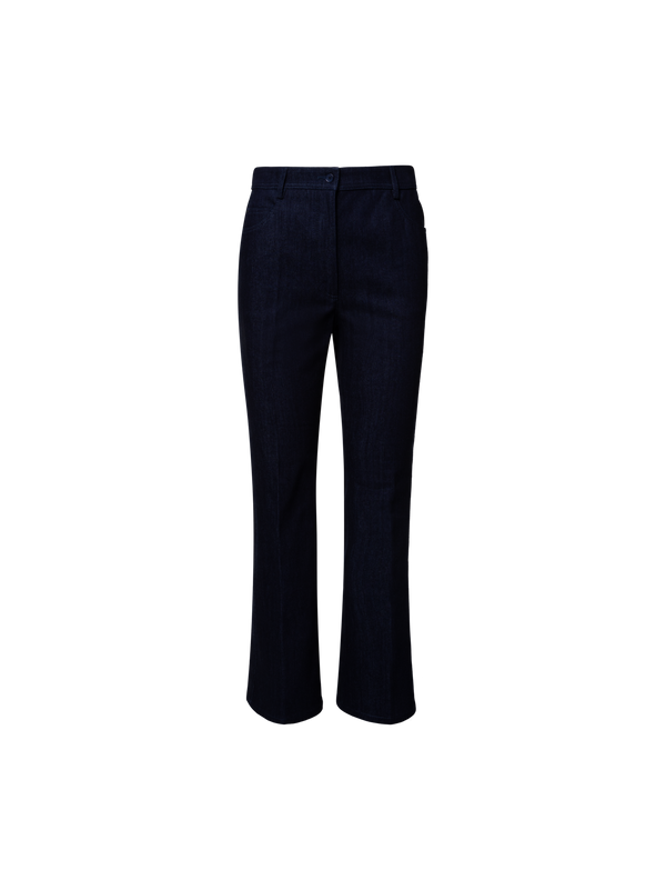 Designer Cropped Schlaghose aus Baumwoll-Denim-Stretch - Dunkelblau - Blau