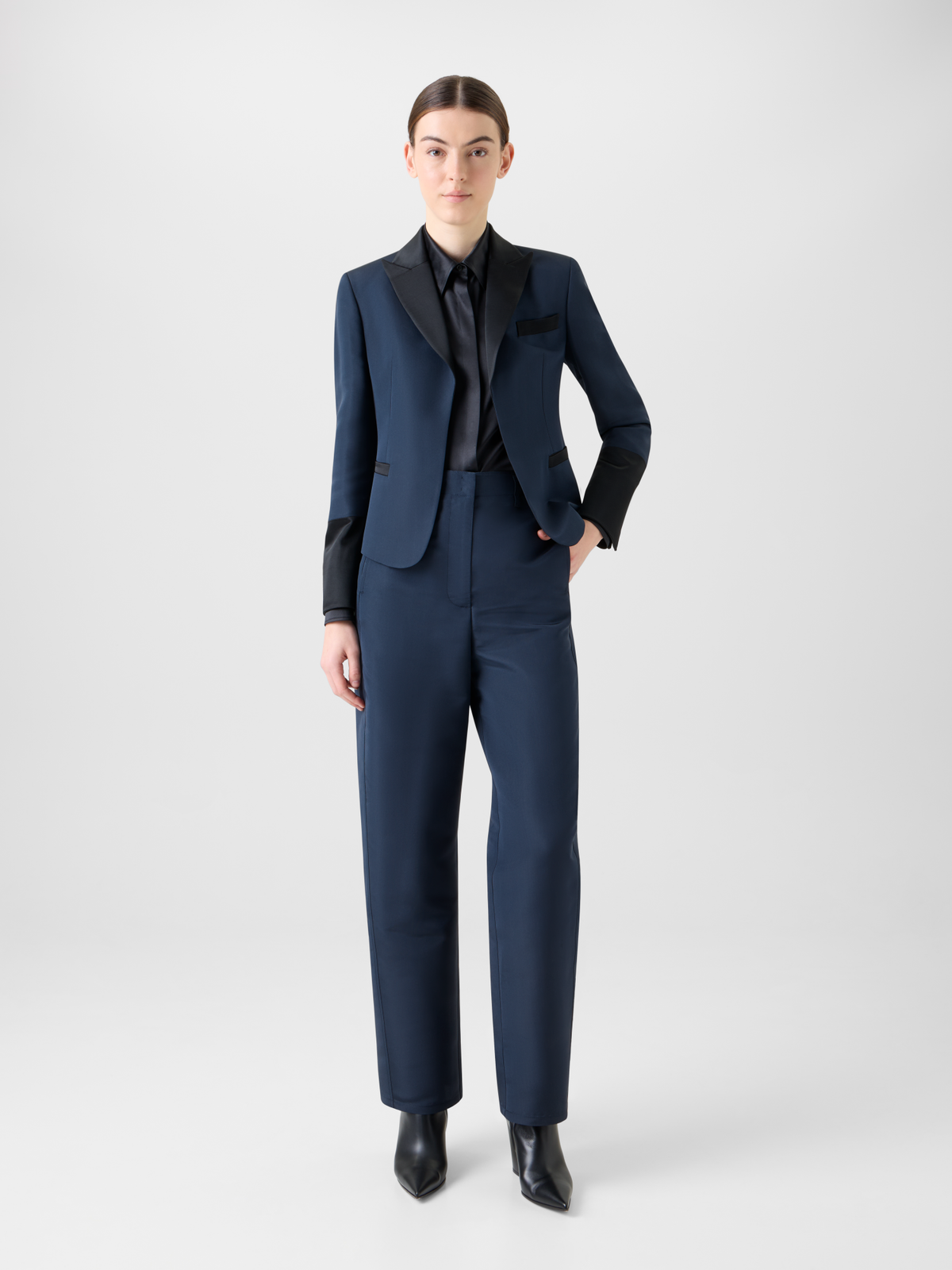 Designer Bi-Color Spitzrevers Ottoman Seiden Jacke - Dunkelblau - Blau - Bunt #editorial