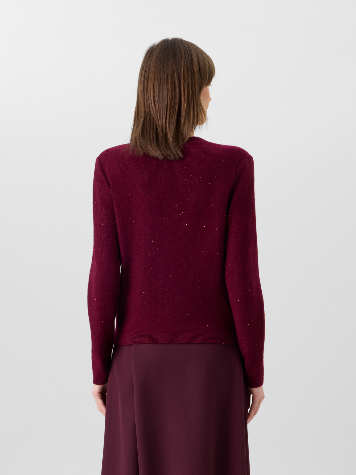 Designer Cardigan aus Kaschmir-Lamé mit feinen Pailletten - Rot 