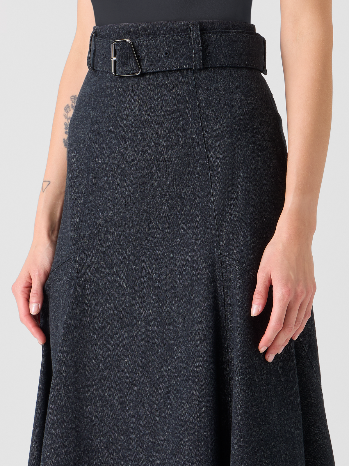 Designer Denim Midirock in A-Linie - Schwarz #editorial
