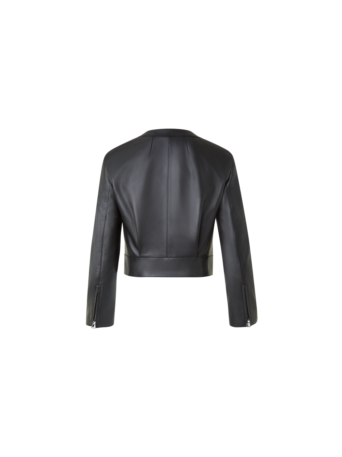 Designer Kurze Lederjacke mit Rundkragen - Schwarz