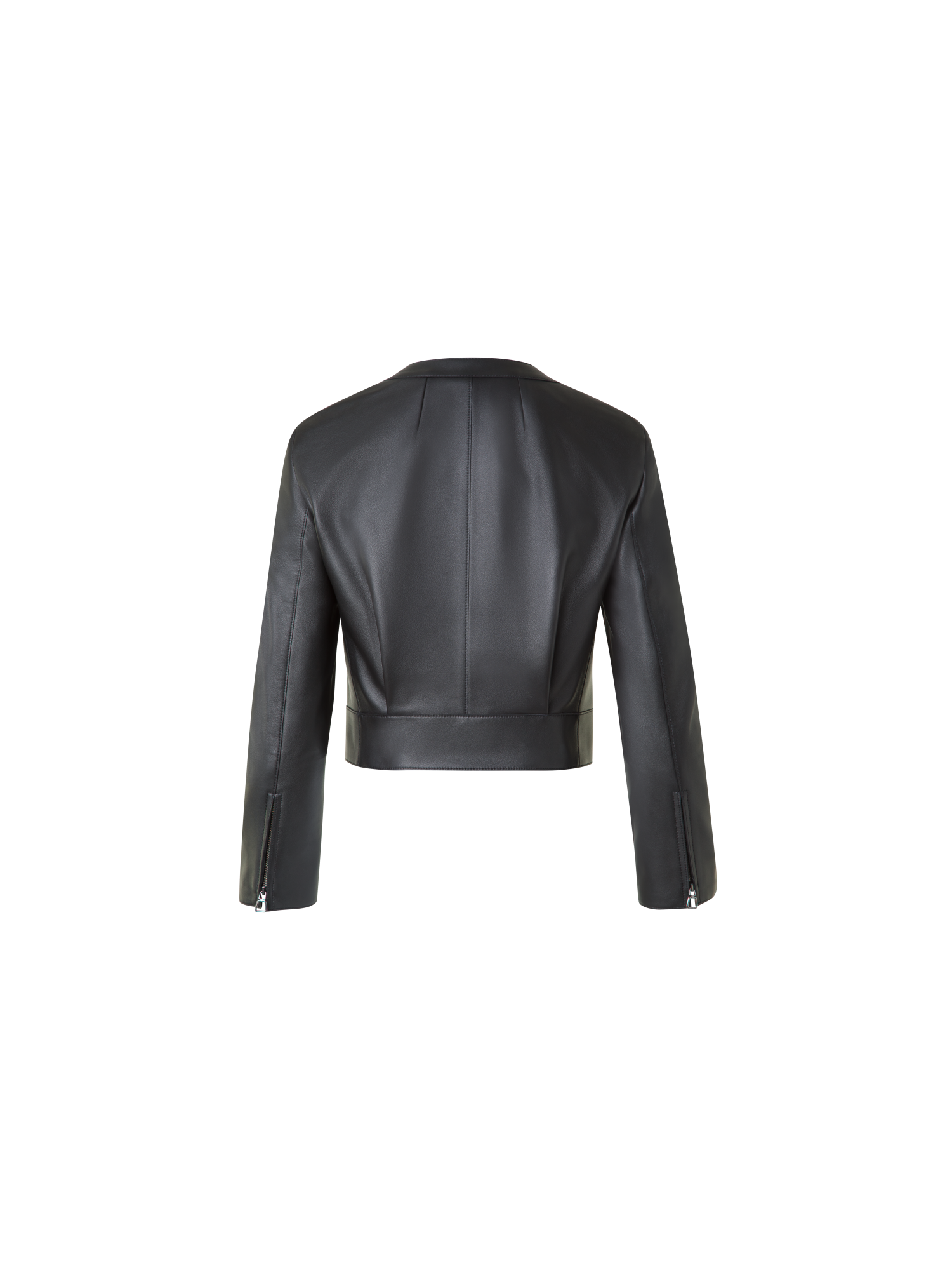 Designer Kurze Lederjacke mit Rundkragen - Schwarz