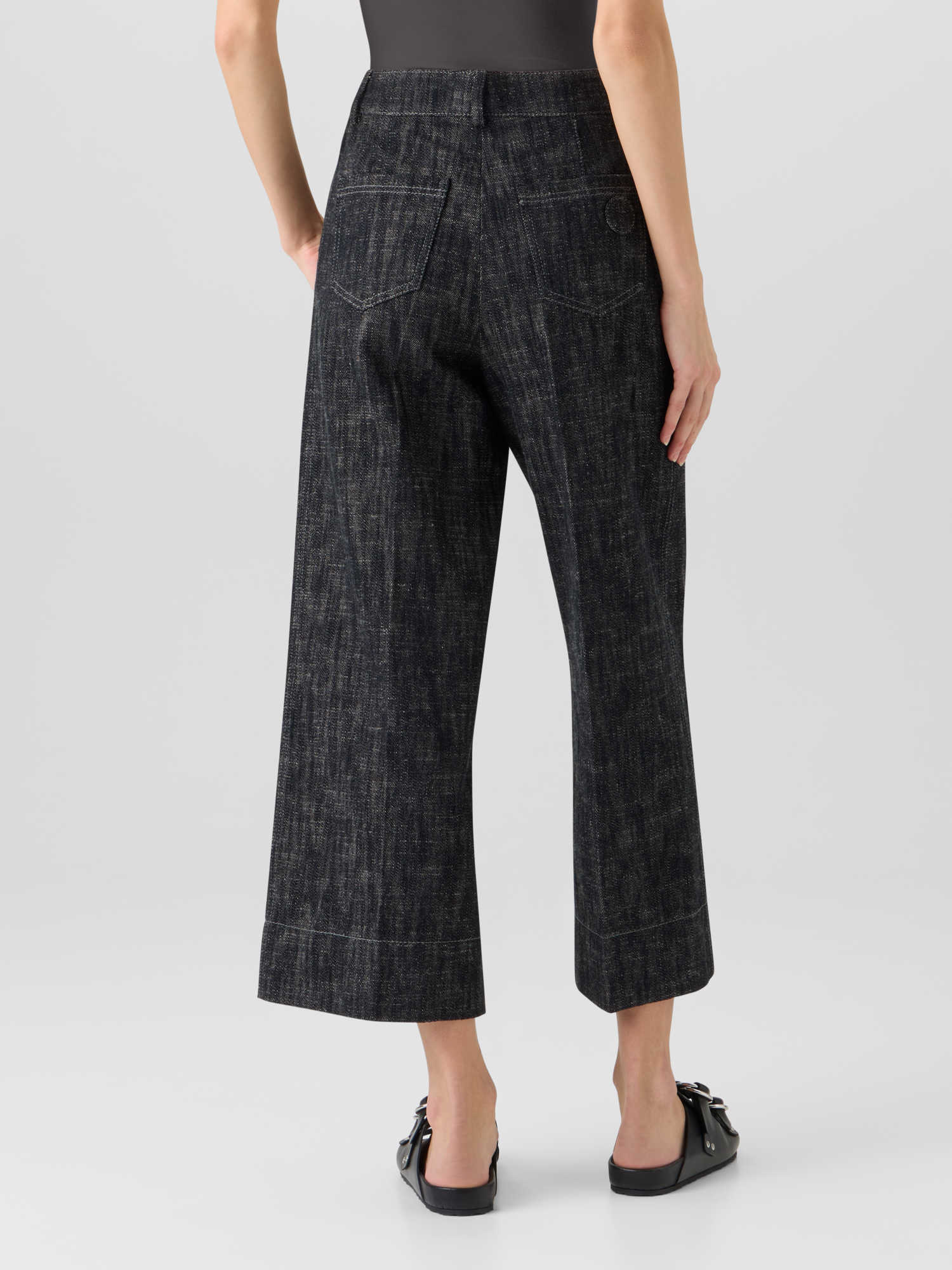 Designer Chiara Wide-Leg Hose aus schwerem, gewaschenem Baumwoll-Denim - Schwarz 