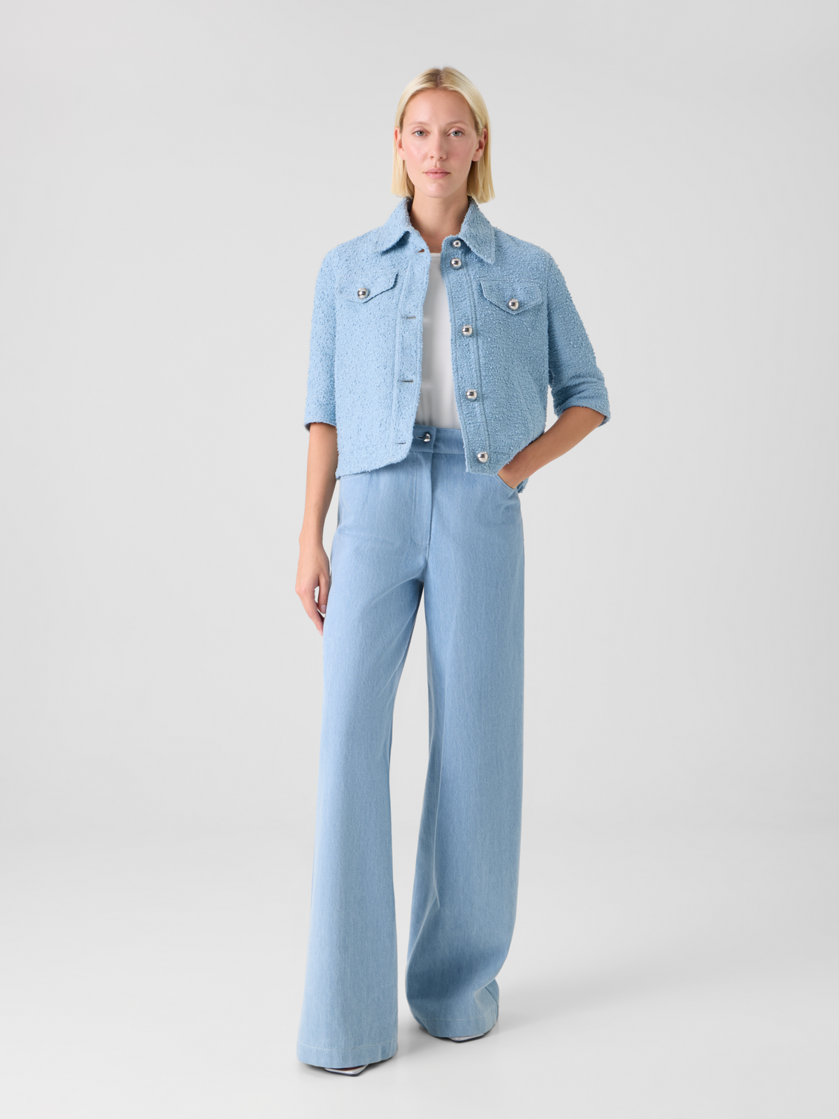 Designer Cooper Wide Leg Hose aus Stretch-Baumwolldenim - Blau #editorial