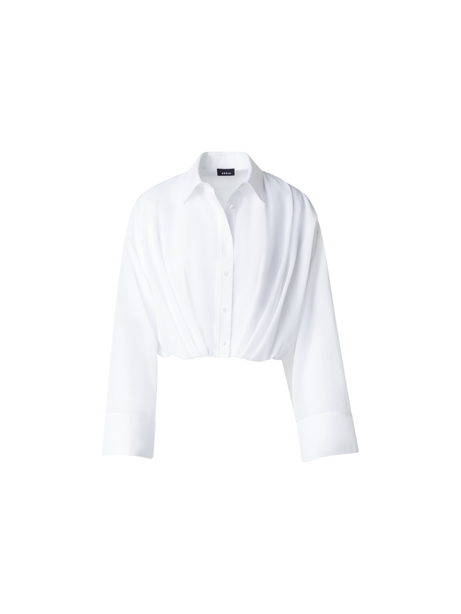 Designer Kurze Baumwoll-Bluse mit weiten Ärmeln - Ecru - Weiss