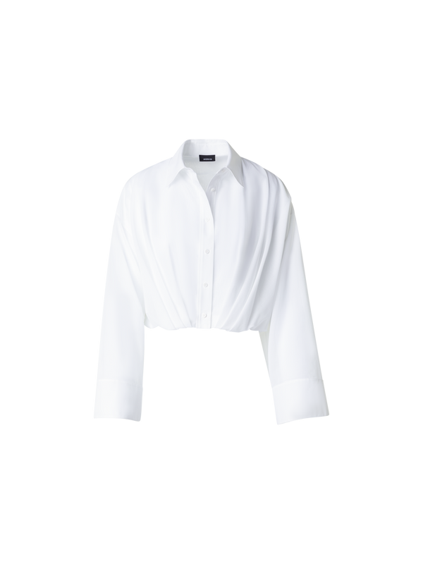 Designer Kurze Baumwoll-Bluse mit weiten Ärmeln - Ecru - Weiss