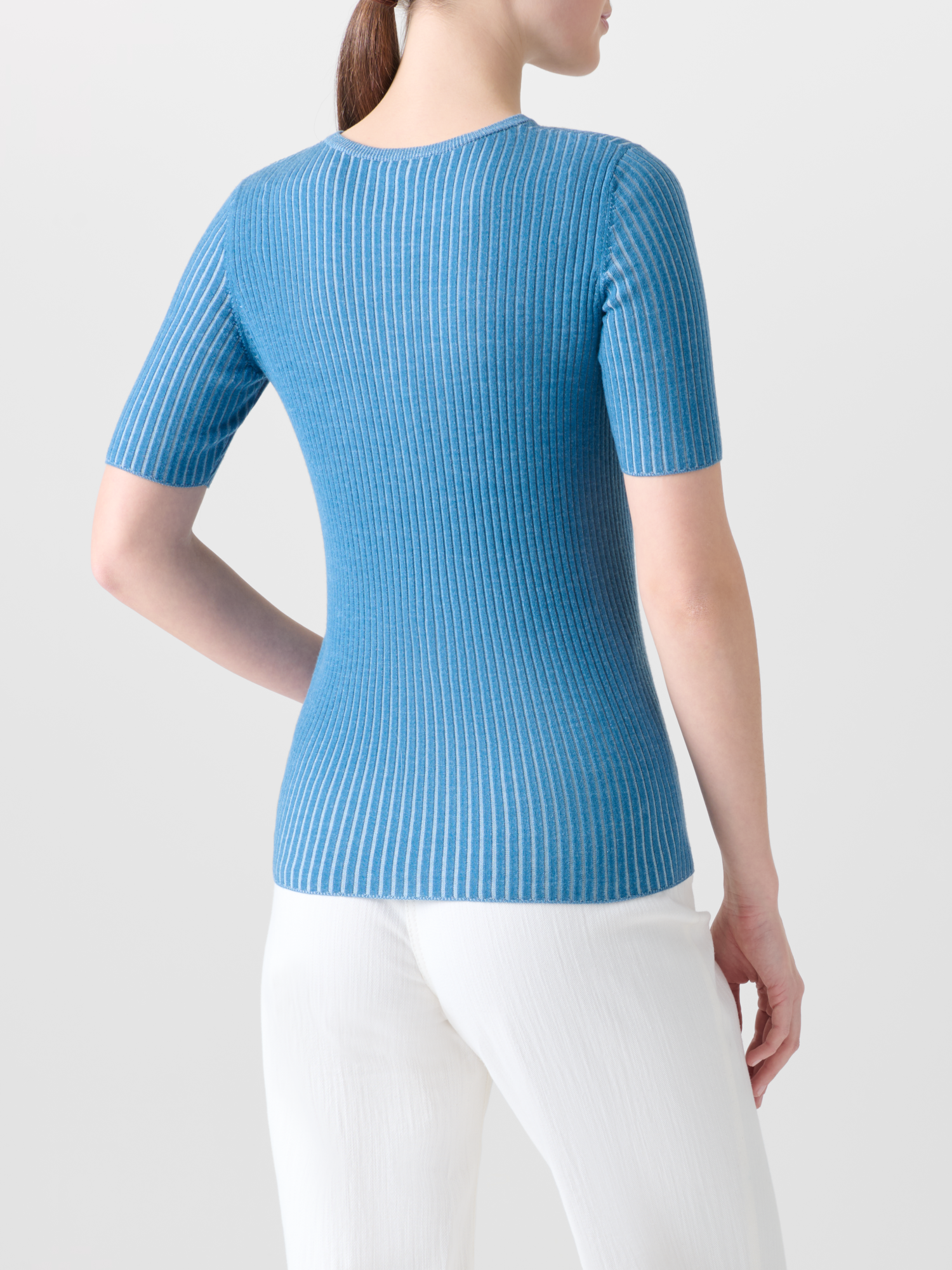 Designer Kurzärmeliges Strickshirt aus Merinowolle - Blau 