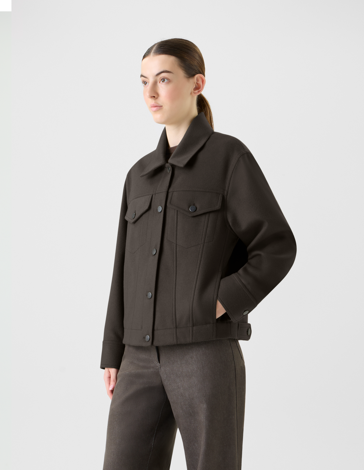 Designer Oversized Wollflanell Hemdkragen Jacke - Braun #editorial