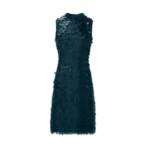 Ärmelloses Etuikleid in Layered Organza Tiles