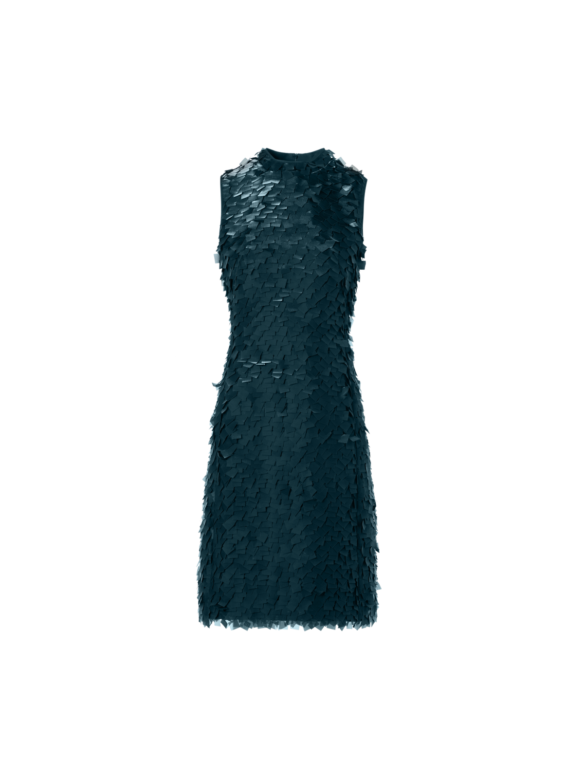 Designer Ärmelloses Etuikleid in Layered Organza Tiles - Grün
