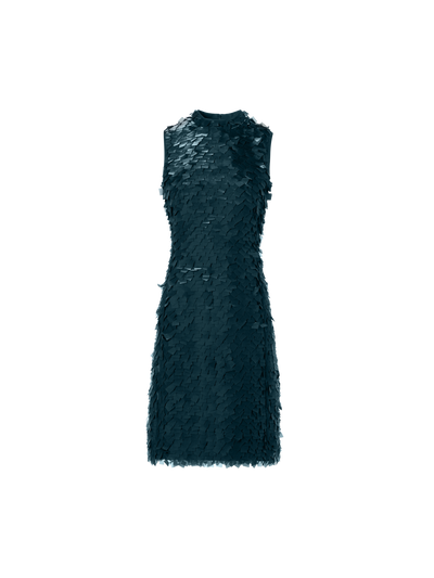 Designer Ärmelloses Etuikleid in Layered Organza Tiles - Grün