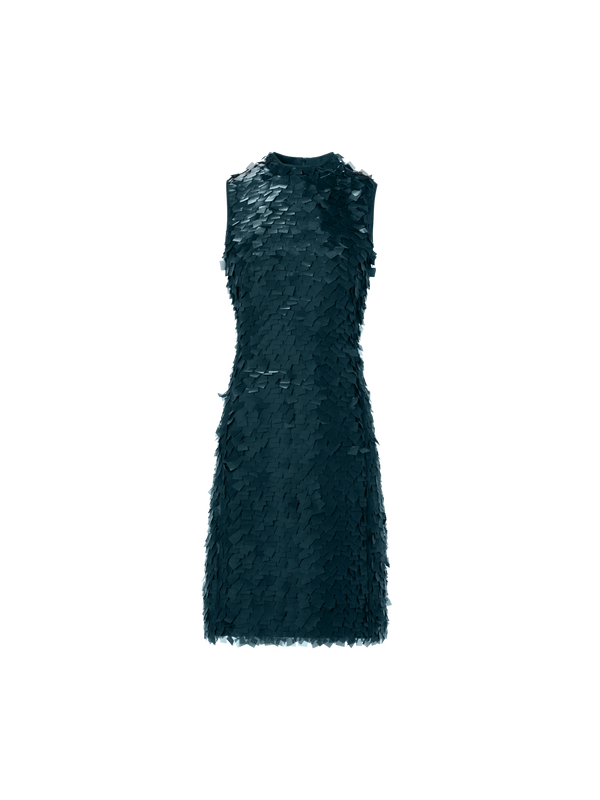 Designer Ärmelloses Etuikleid in Layered Organza Tiles - Grün