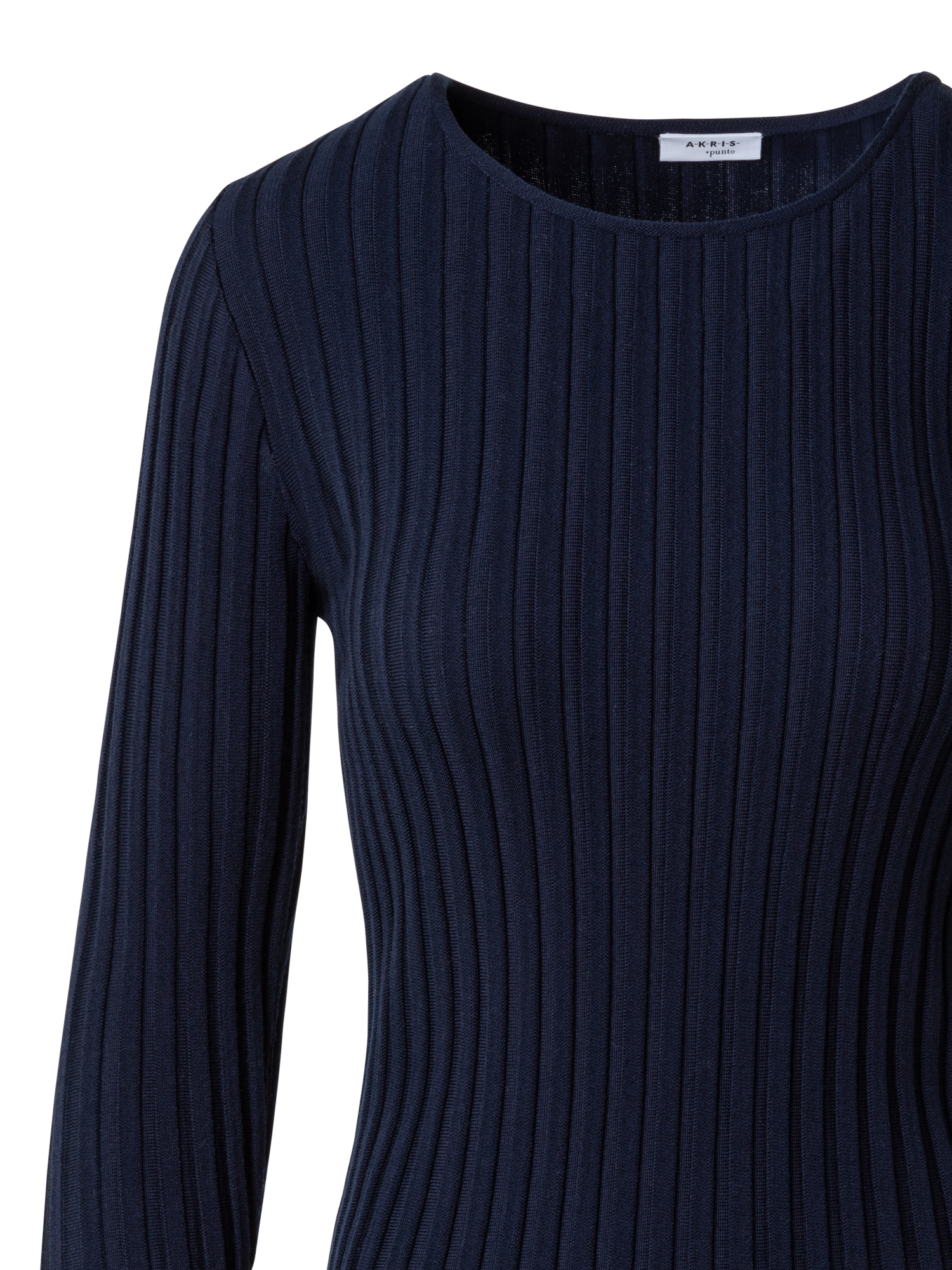 Designer Merino-Pullover mit strukturierten Streifen - Dunkelblau - Blau