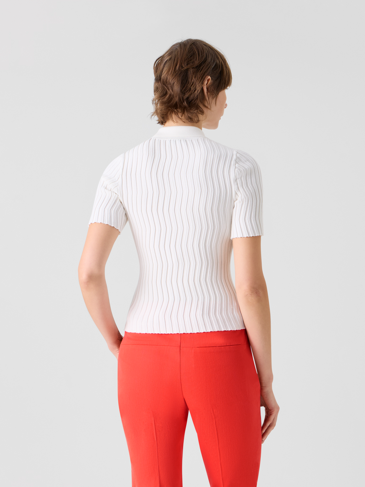 Designer Tailliertes Strick-Polo aus Stretch-Baumwollseide - Ecru