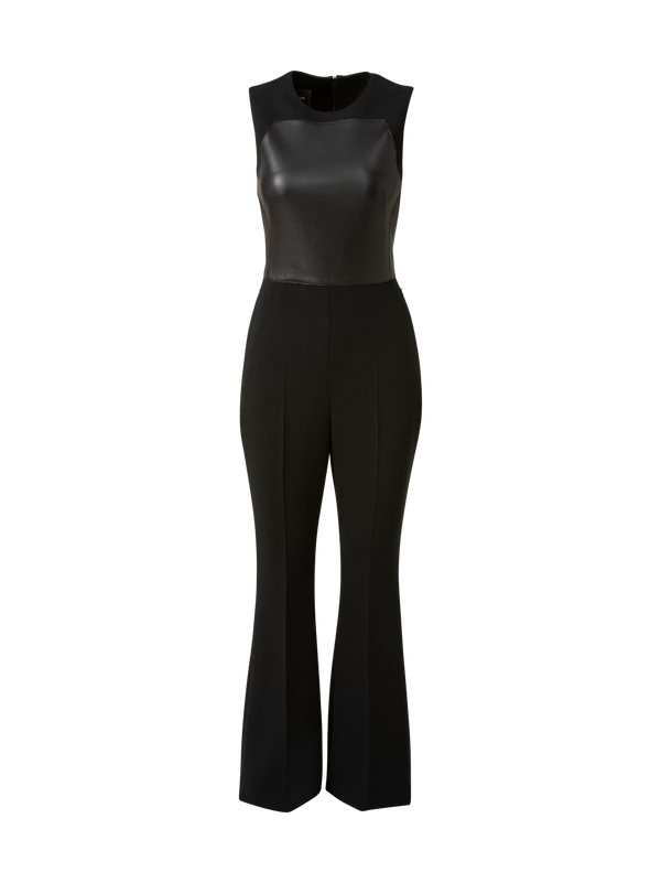 Designer Overall aus Woll-Doubleface mit Leder-Mieder - Schwarz