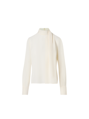 Designer Seidenbluse mit Schal-Drapierung - Ecru