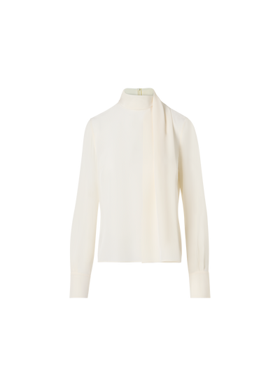 Designer Seidenbluse mit Schal-Drapierung - Ecru