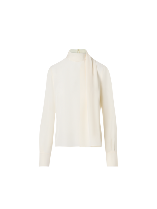 Designer Seidenbluse mit Schal-Drapierung - Ecru