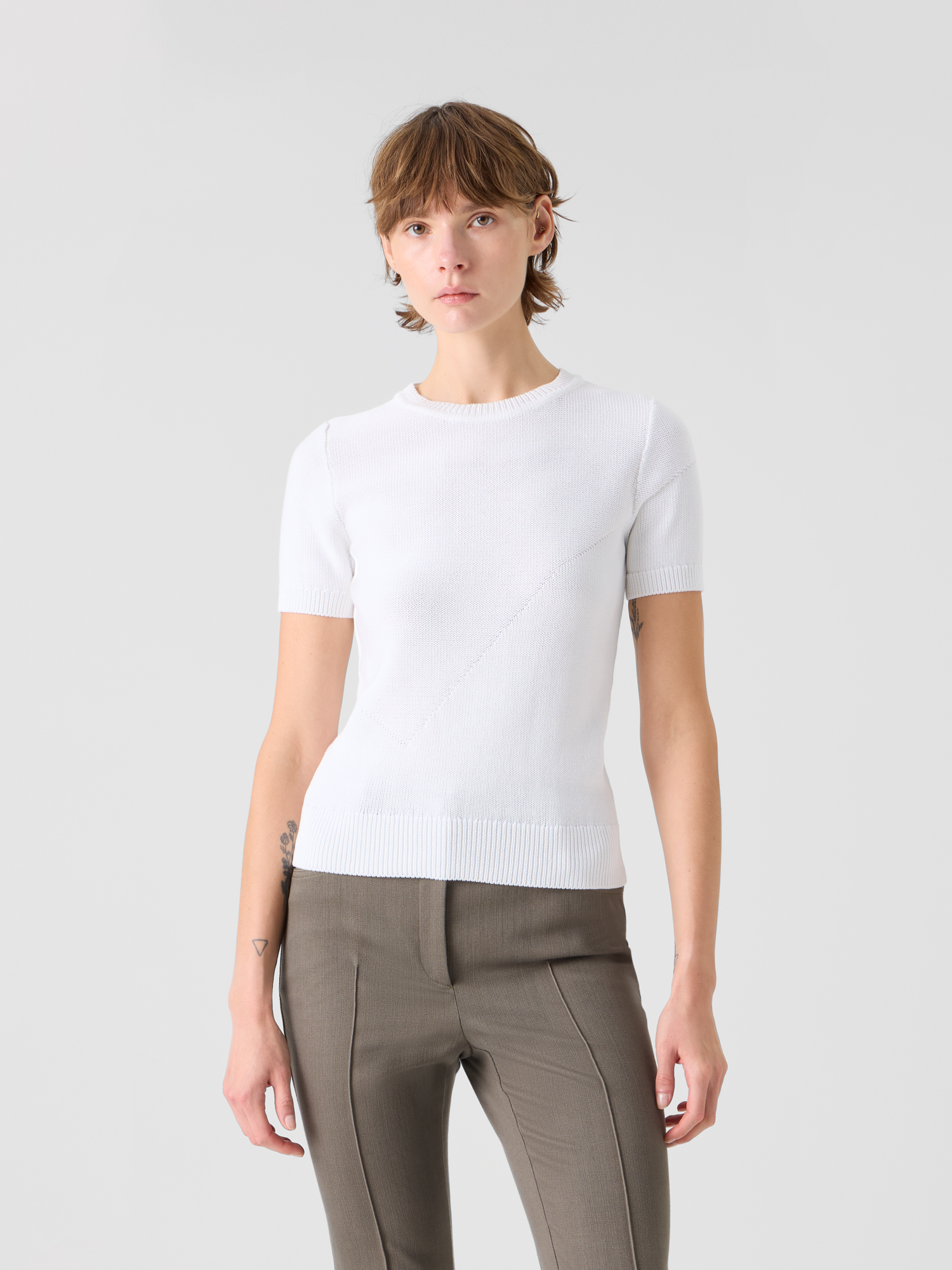Designer Baumwollpullover mit Polygon-Intarsie - Ecru 