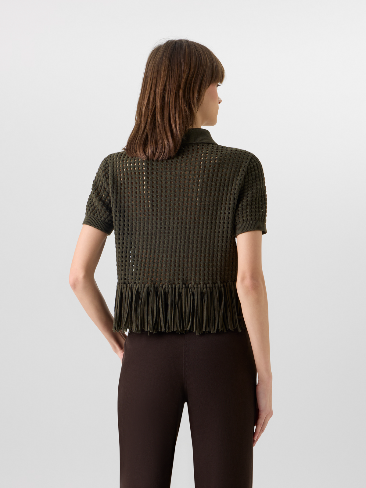 Designer Kurzärmelige Strickjacke aus grobem Baumwoll-Mesh - Grün #editorial