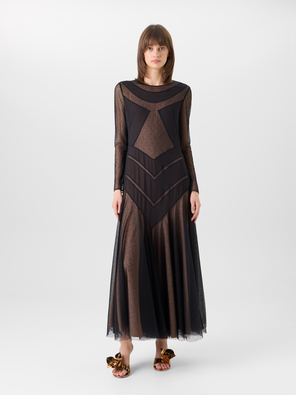 Designer Robe aus besticktem Tüll - Schwarz 