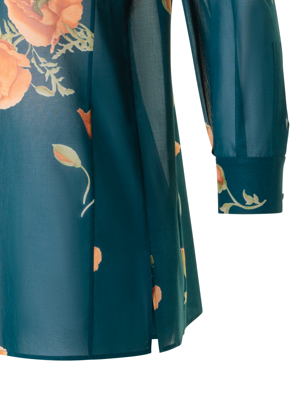 Designer Baumwoll-Tunika-Bluse mit Anemone Druck - Grün - Bunt