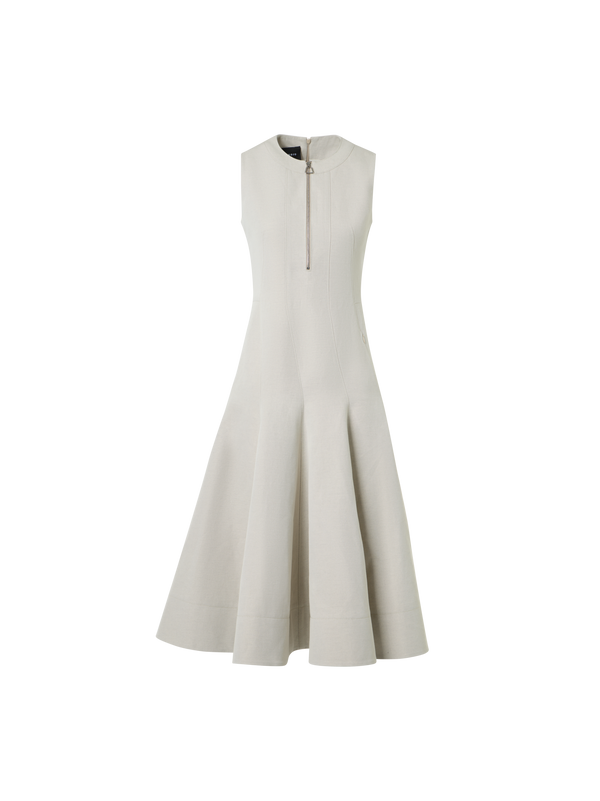 Designer Fit-and-Flare-Midikleid aus Gabardine aus Baumwollleinennal Dress in Cotton-Linen Gabardine - Grau
