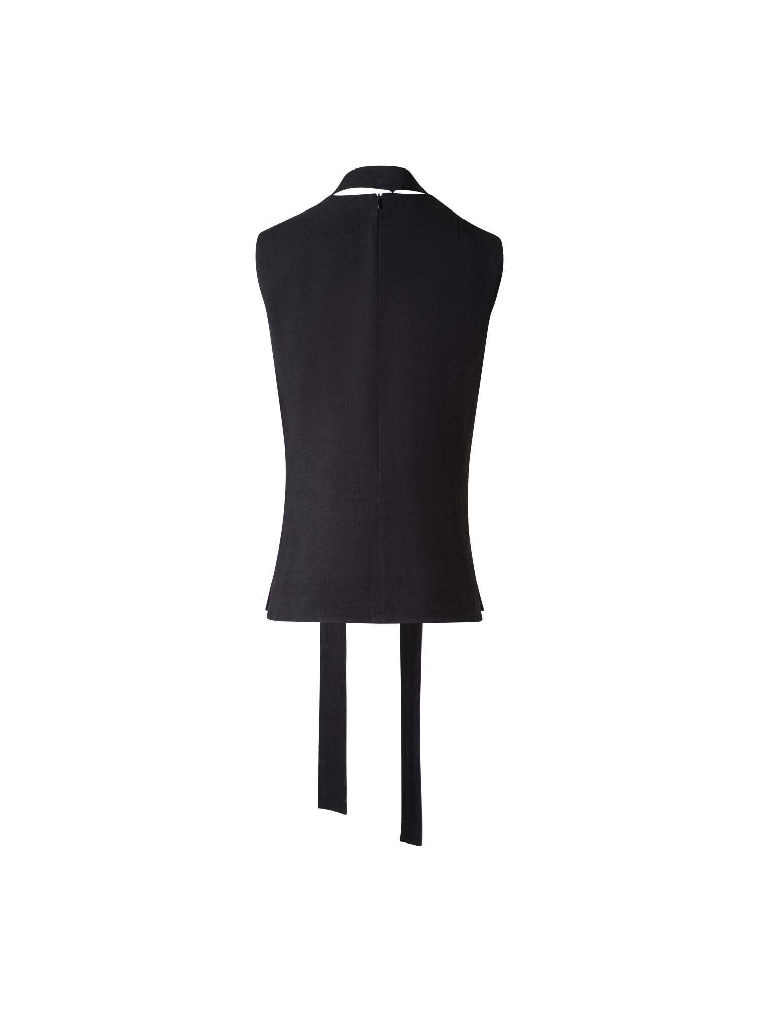 Designer Ärmellose Leinen-Wolle-Bluse mit Schleife - Schwarz