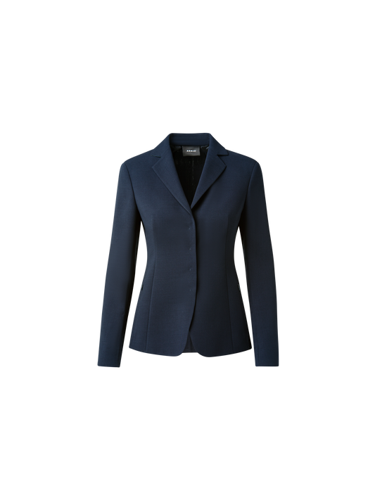 Designer Blazer aus Woll-Doubleface mit Leder-Kragen - Dunkelblau - Blau