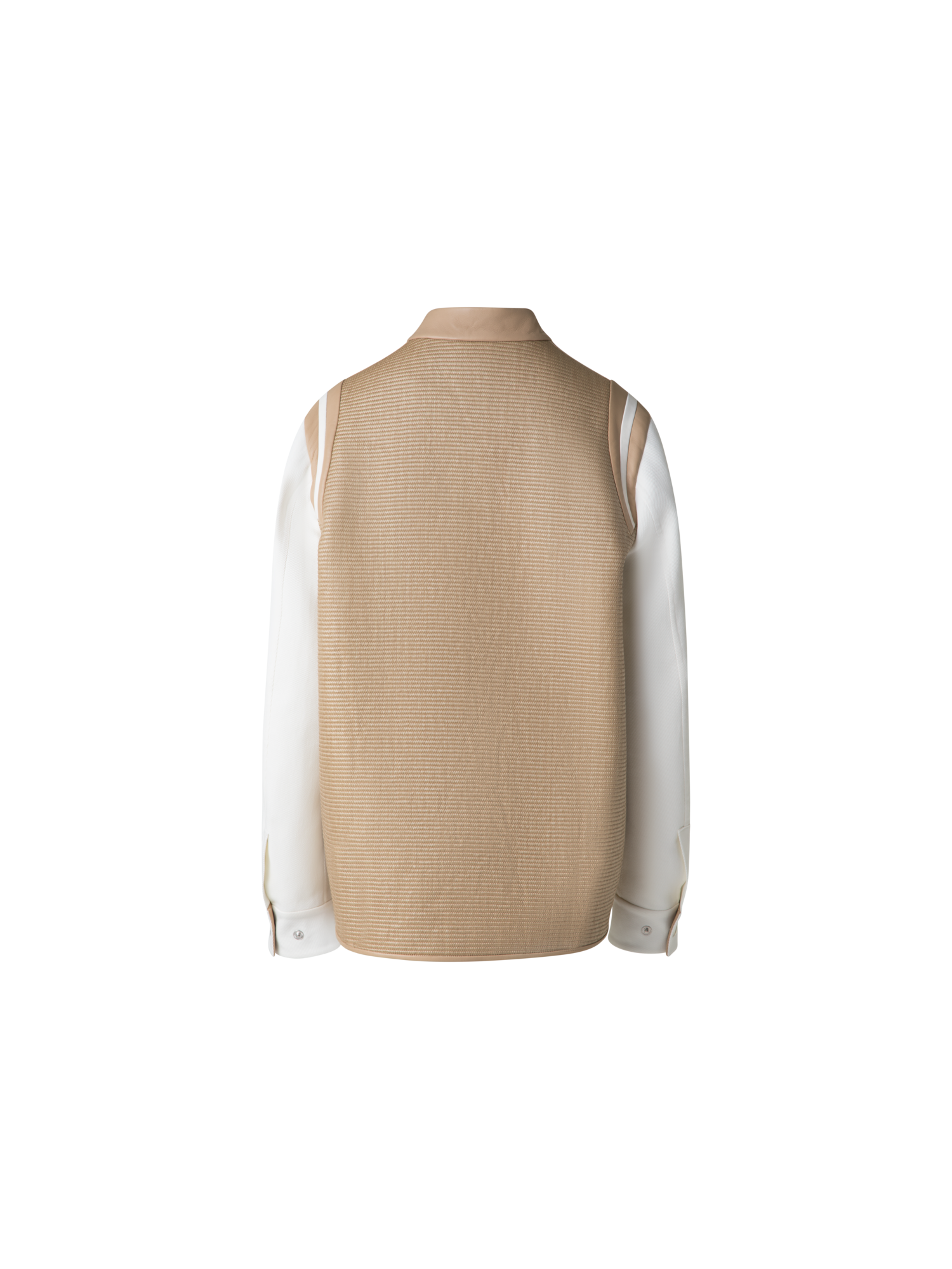 Designer Jacke aus Baumwoll-Raffia und Leder - Bunt - Beige