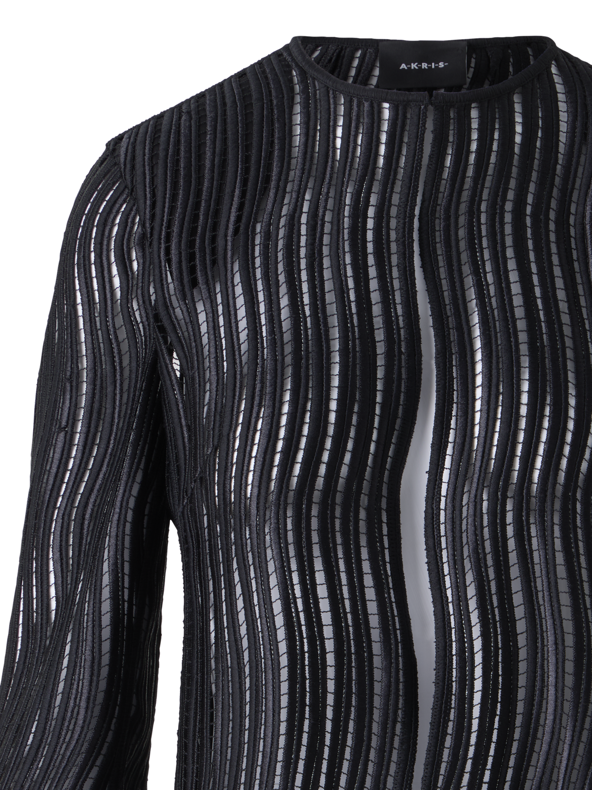 Designer Hekka lange transparente Jacke aus Wave-Guipure - Schwarz