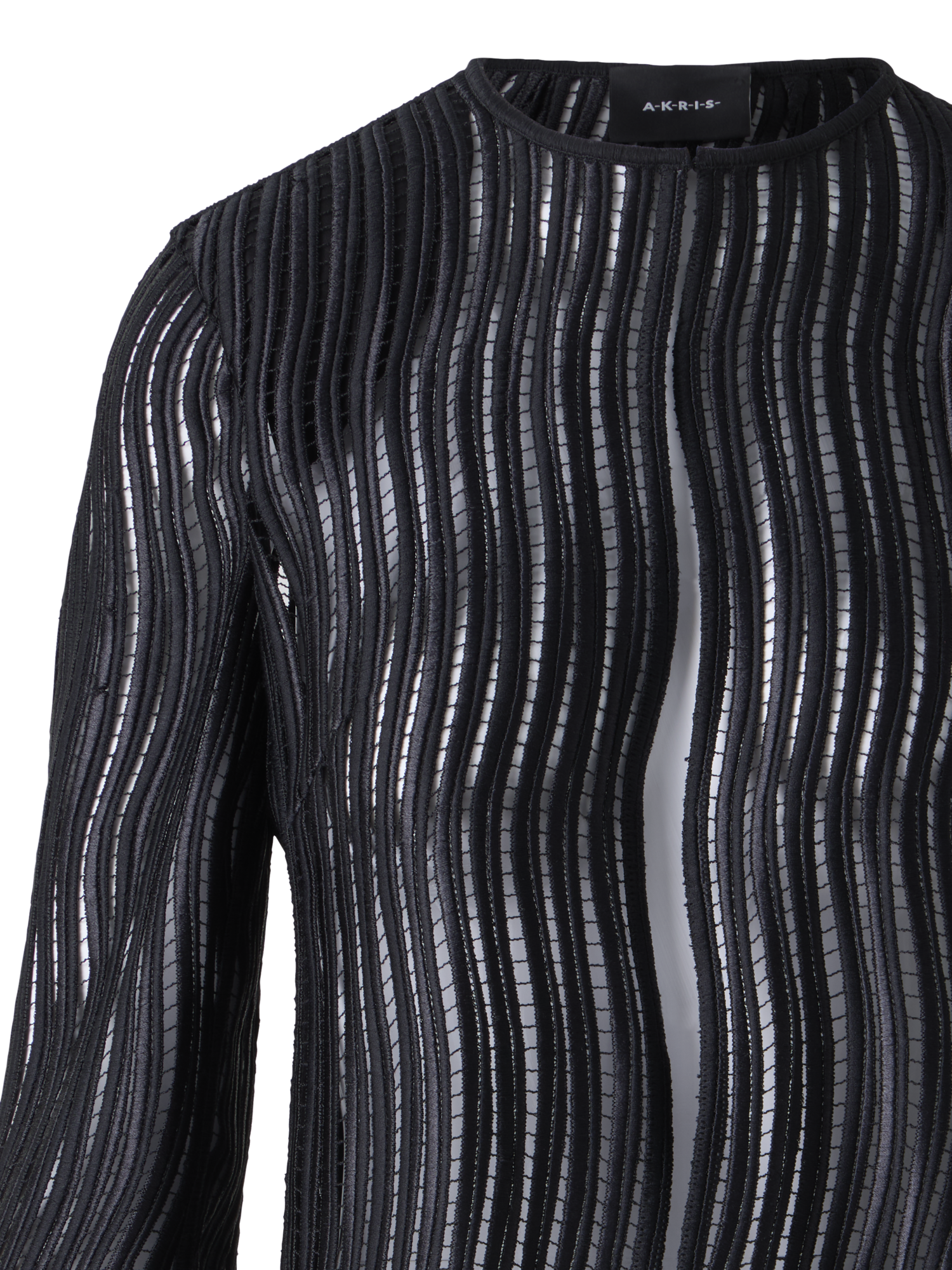 Designer Hekka lange transparente Jacke aus Wave-Guipure - Schwarz