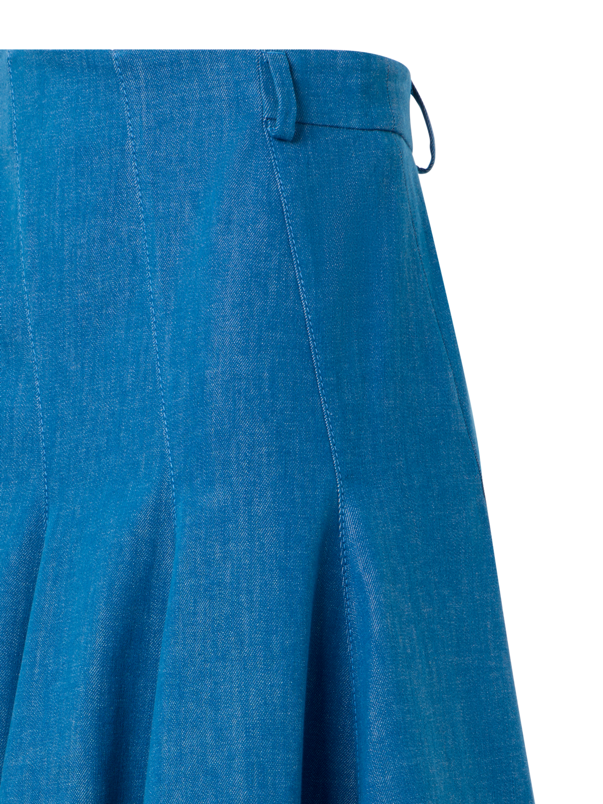 Designer Diagonaler Godet-Midirock aus Stretch-Denim aus Baumwolle - Blau