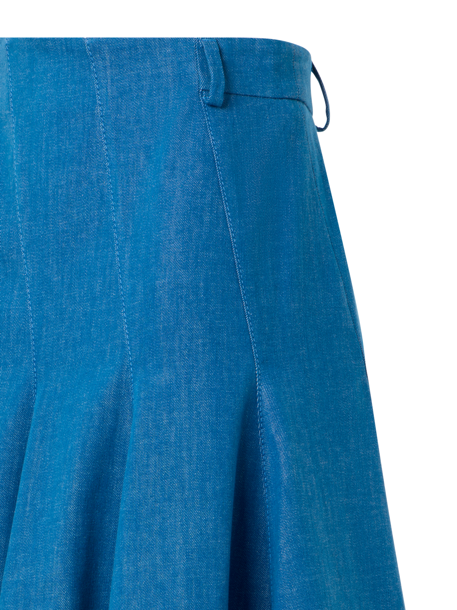 Designer Diagonaler Godet-Midirock aus Stretch-Denim aus Baumwolle - Blau