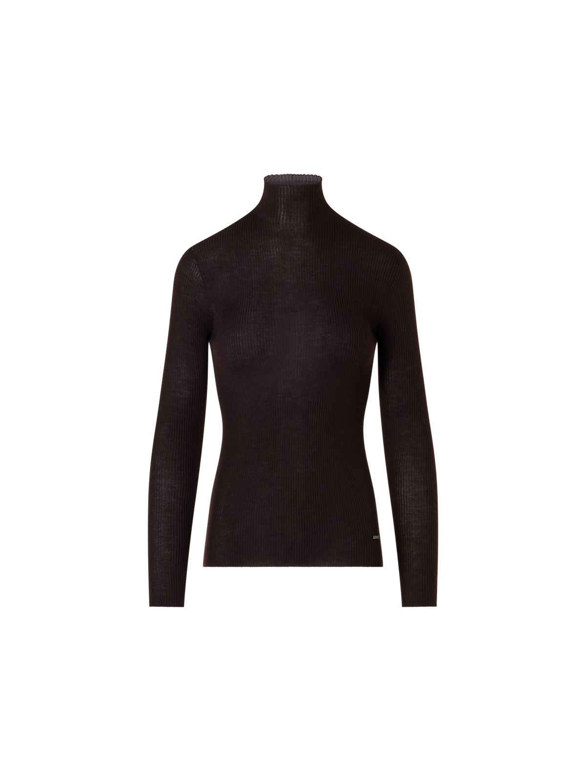 Designer Feinripp-Pullover aus Kaschmirseide mit Stehkragen - Braun