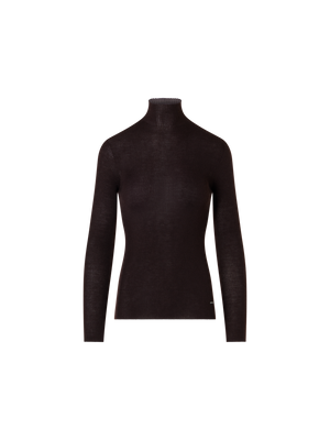 Designer Feinripp-Pullover aus Kaschmirseide mit Stehkragen - Braun