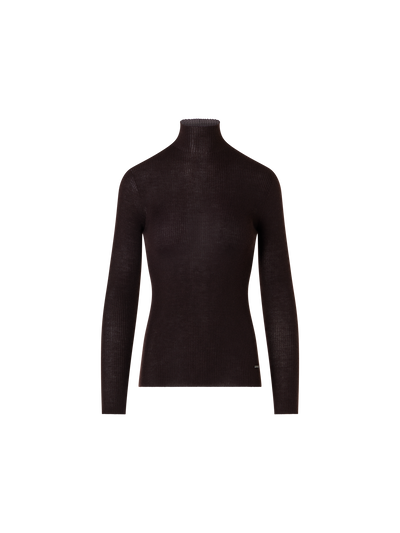 Designer Feinripp-Pullover aus Kaschmirseide mit Stehkragen - Braun