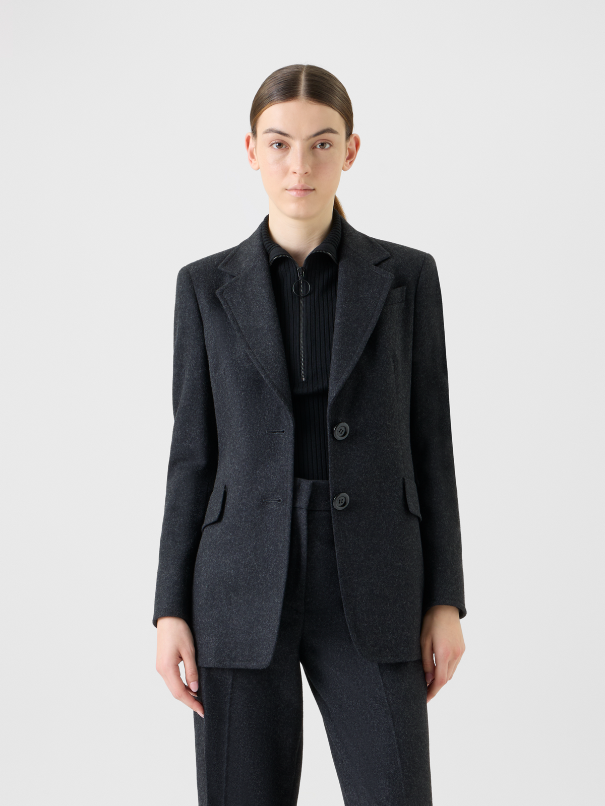 Designer Winterlicher Wollflanell Blazer - Grau #editorial