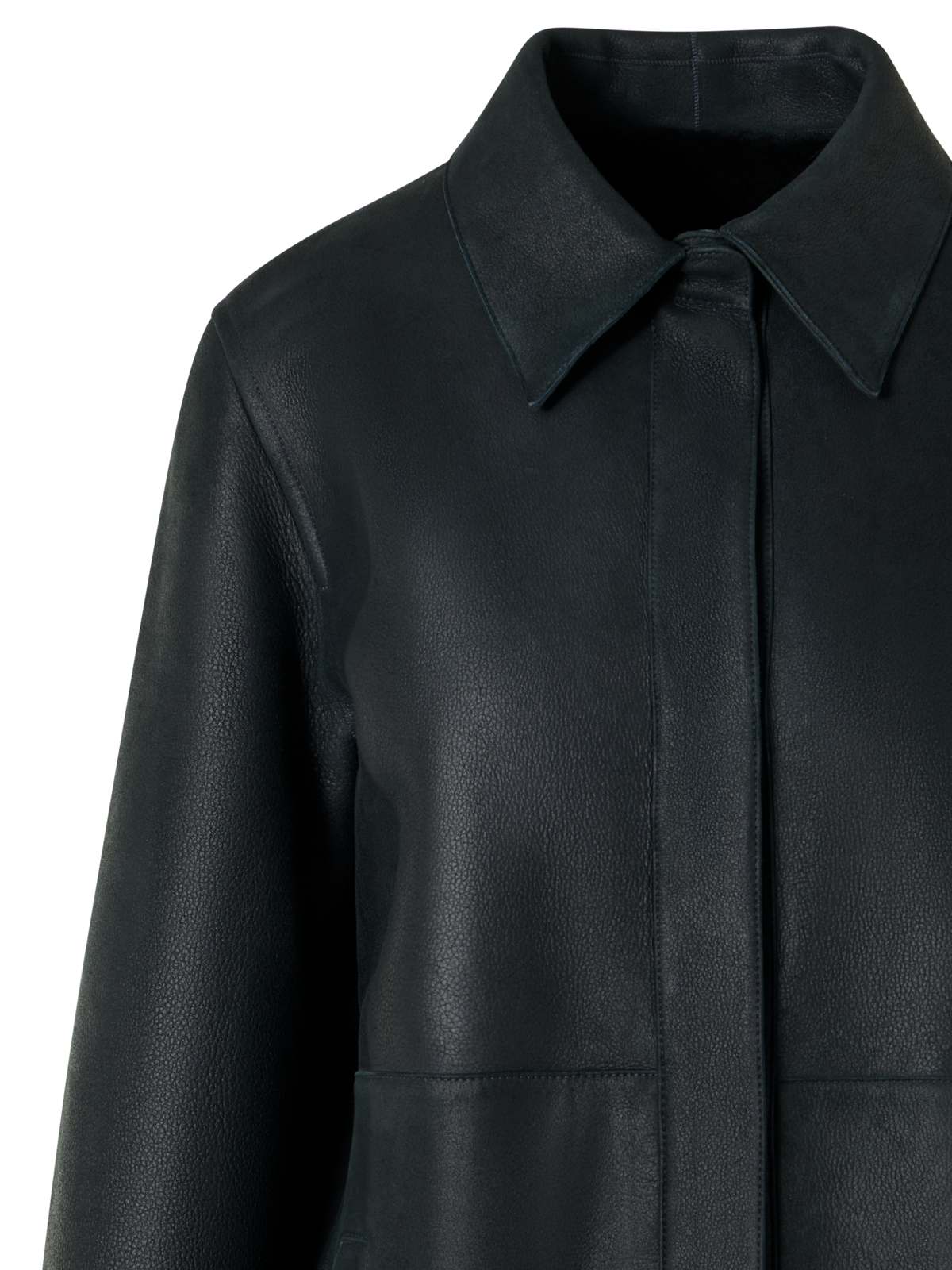 Designer Wendbare Hemdjacke aus Merinillo-Lammfell - Schwarz - Grün