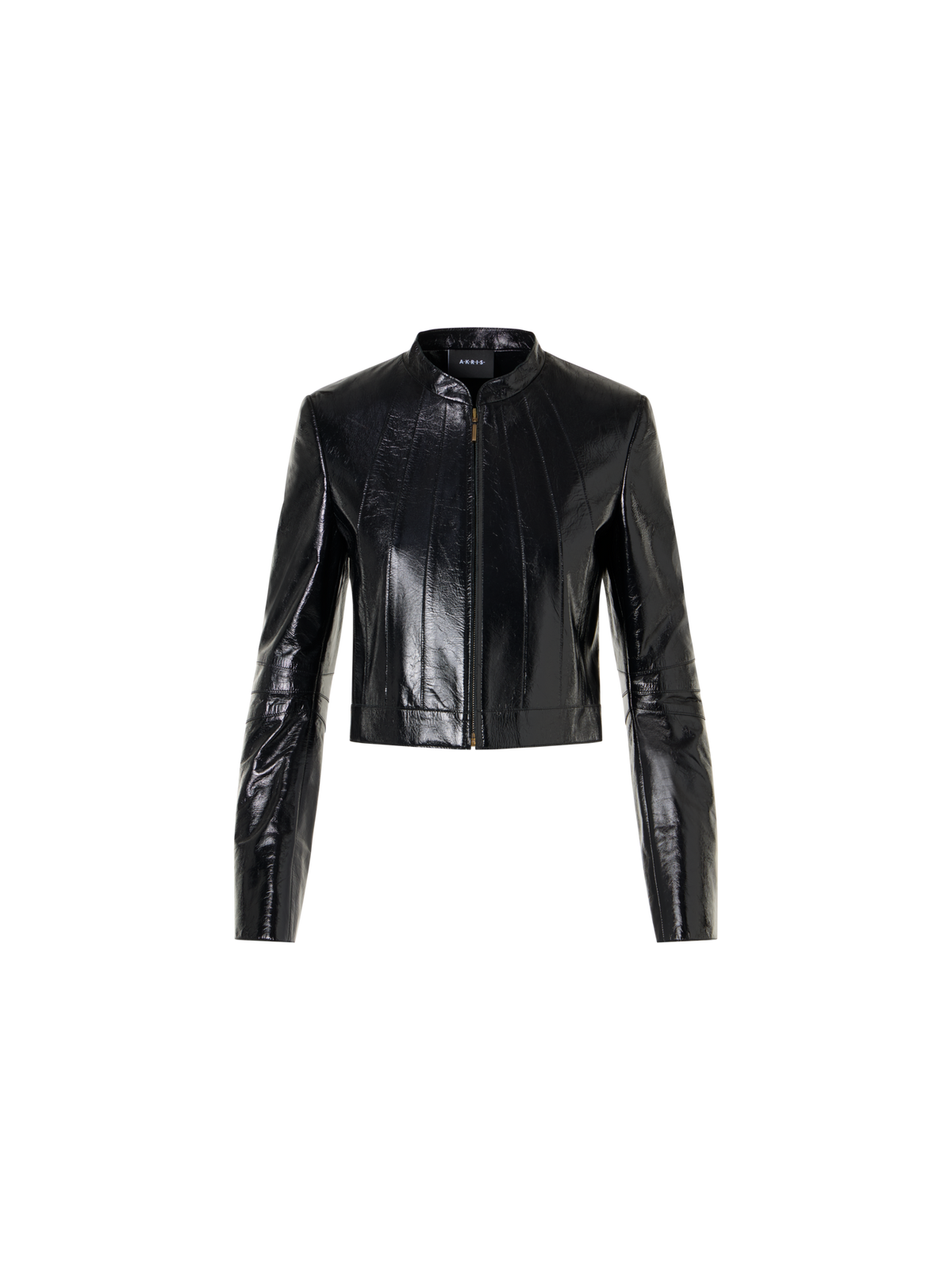 Designer Kurze taillierte Jacke aus lackiertem Nappaleder - Schwarz