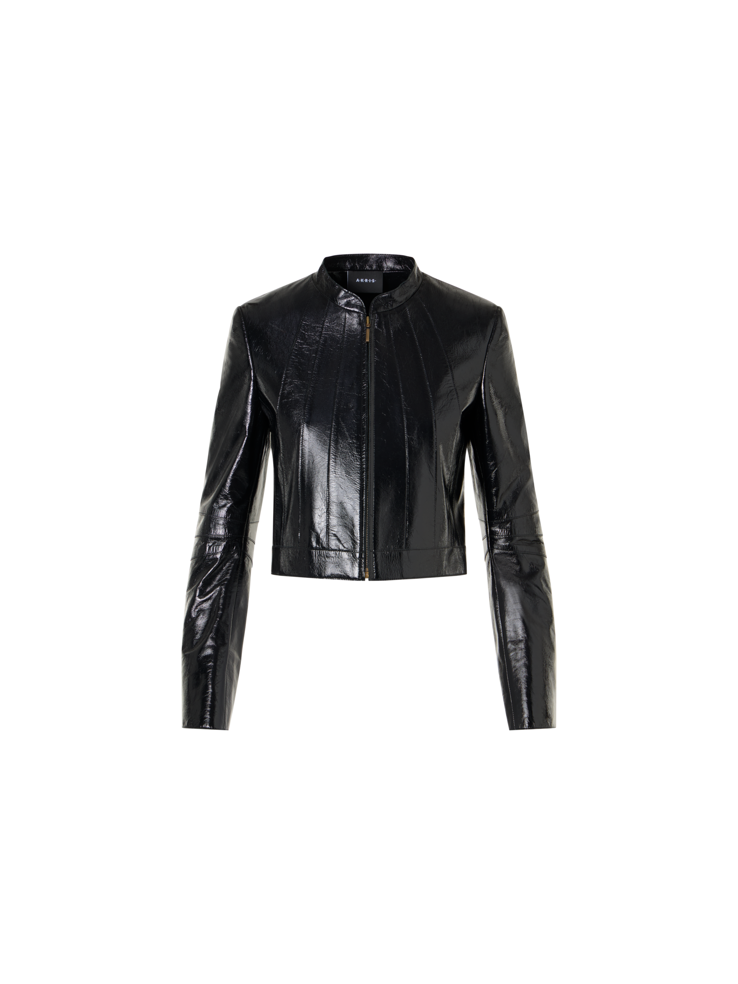 Designer Kurze taillierte Jacke aus lackiertem Nappaleder - Schwarz