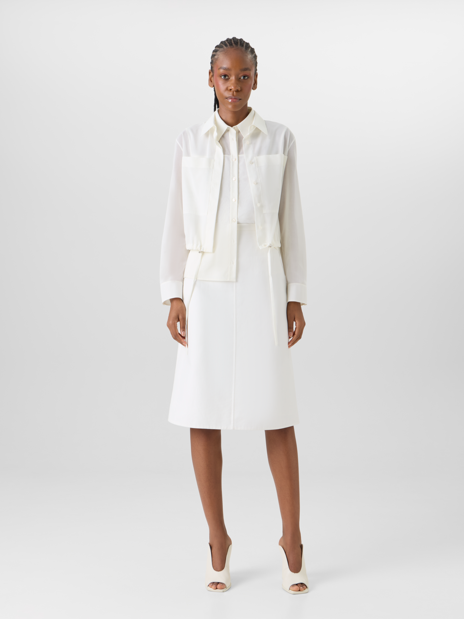Designer Blousonhemd aus Baumwollvoile - Ecru 