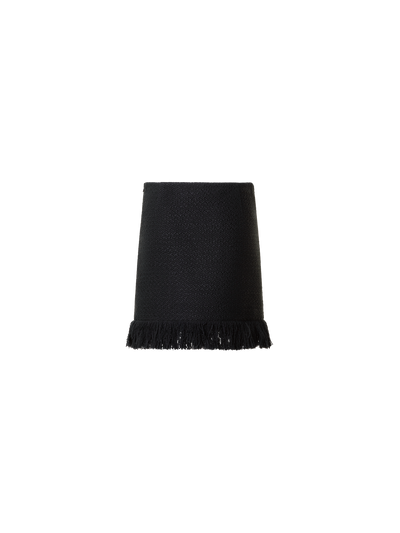 Designer Tweed Bouclé Fransen Saum Minirock - Schwarz
