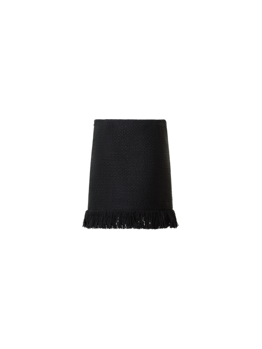 Designer Tweed Bouclé Fransen Saum Minirock - Schwarz