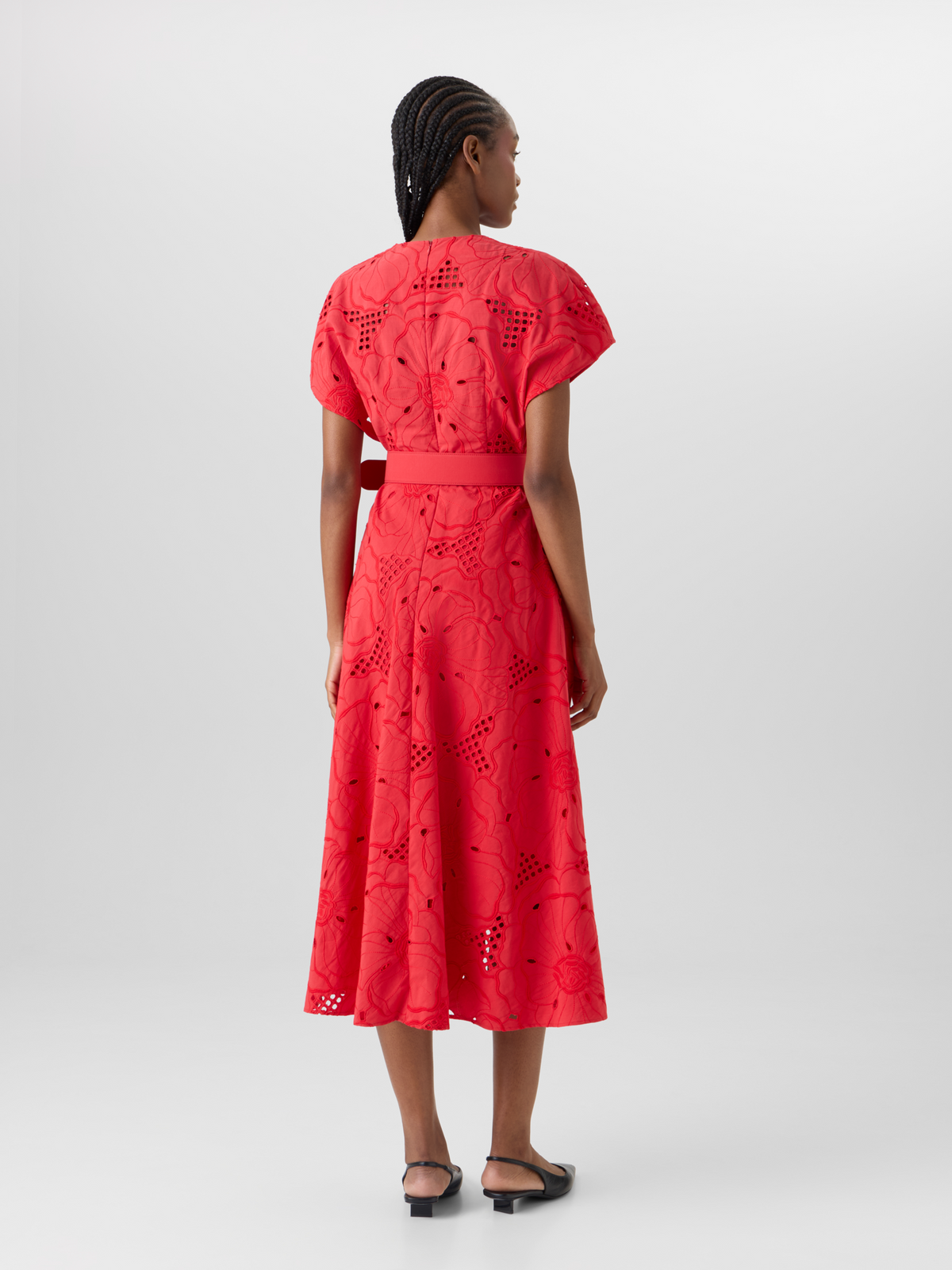 Designer Midikleid mit Blumen-Lochstickerei - Rot #editorial